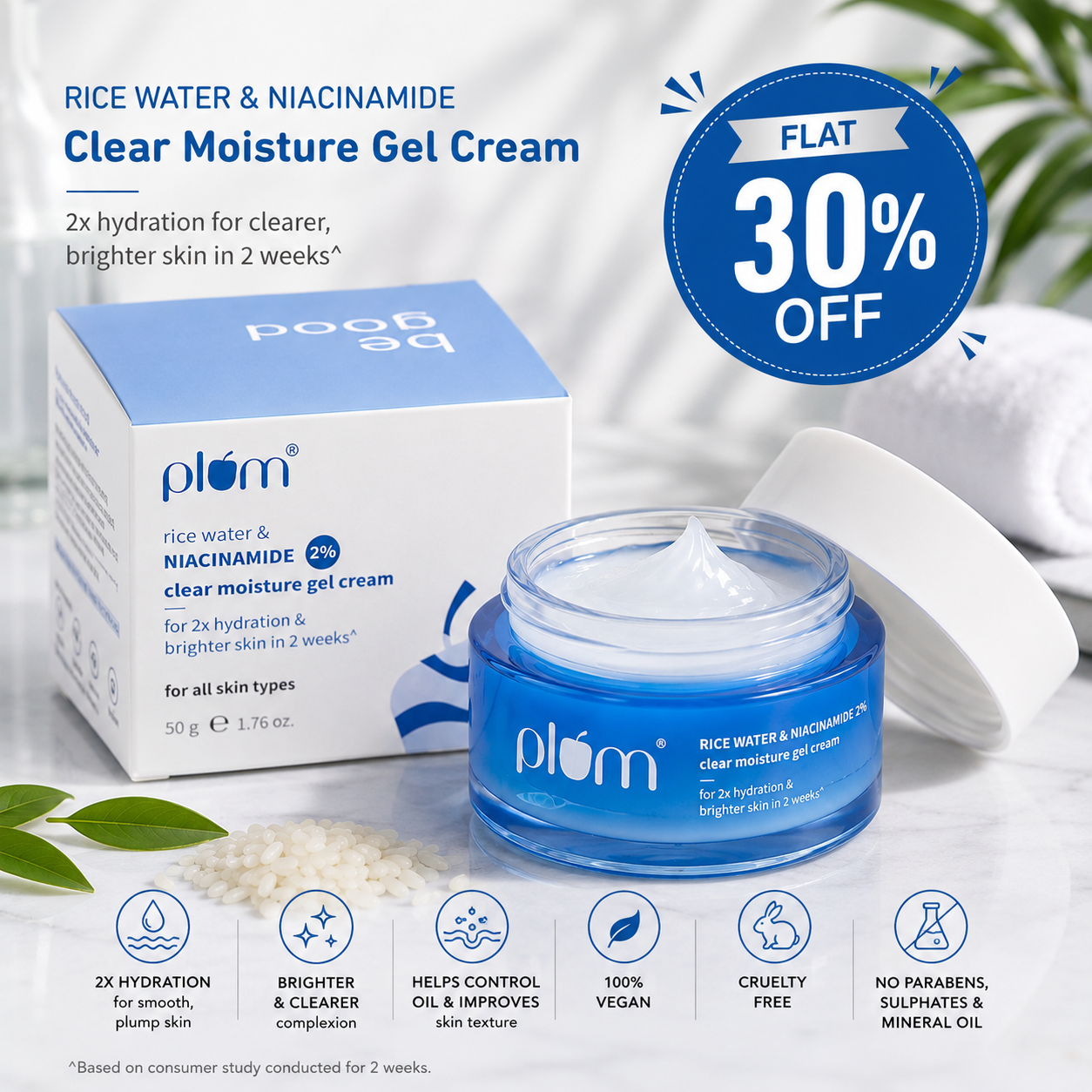 Plum Rice Water & 2% Niacinamide Clear Moisture Gel Cream (50g)