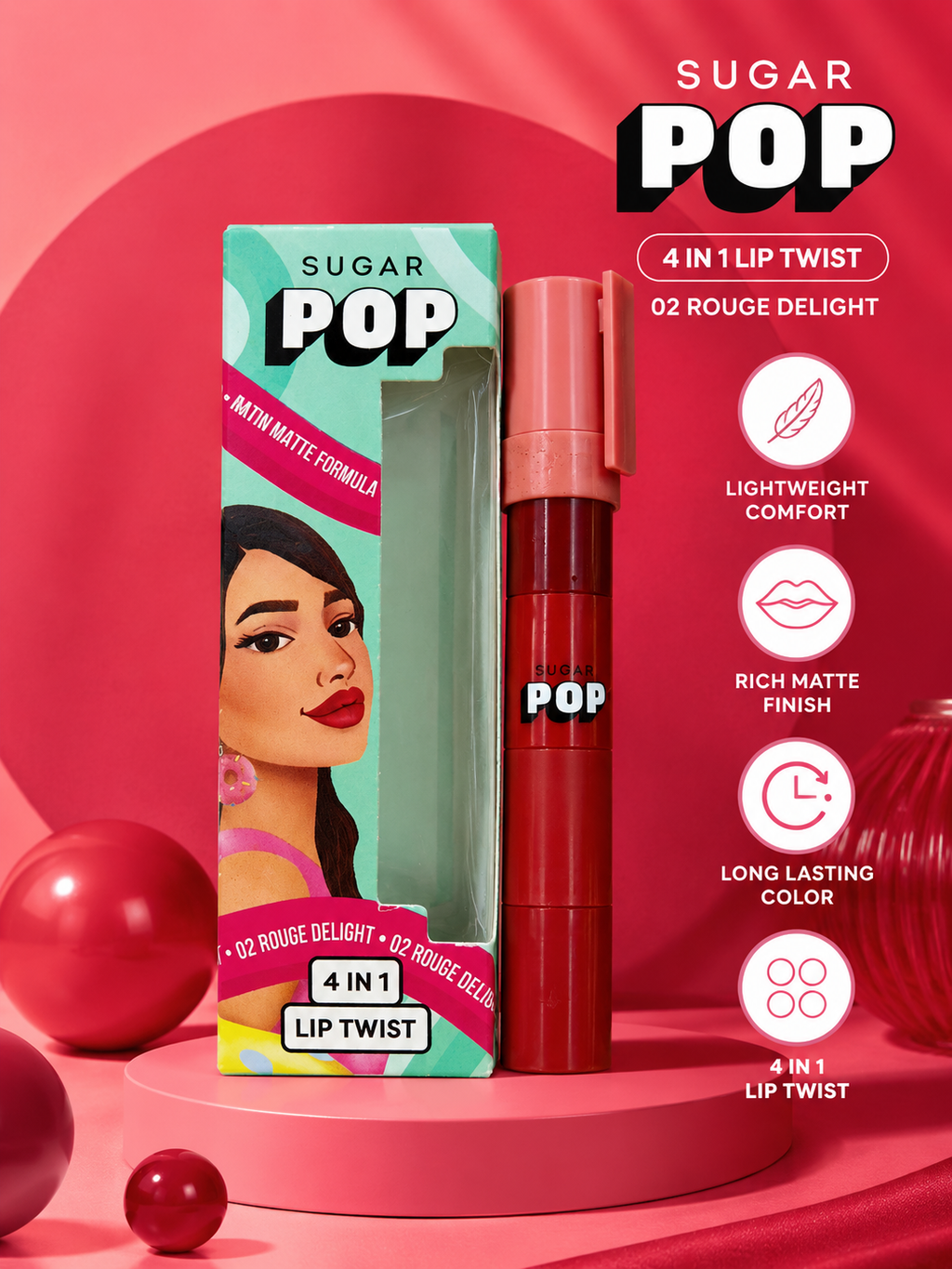Sugar Pop 4-in-1 Lip Twist – Rouge Delight 02 20% off